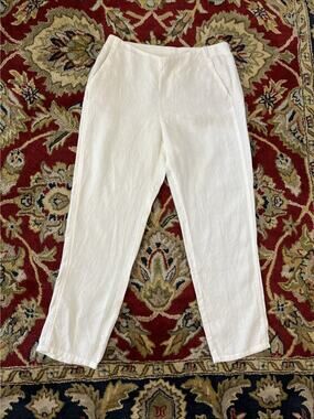 J. Jill Love Linen S White 100% Linen Ankle Pull On Elastic Pants Coastal Beach